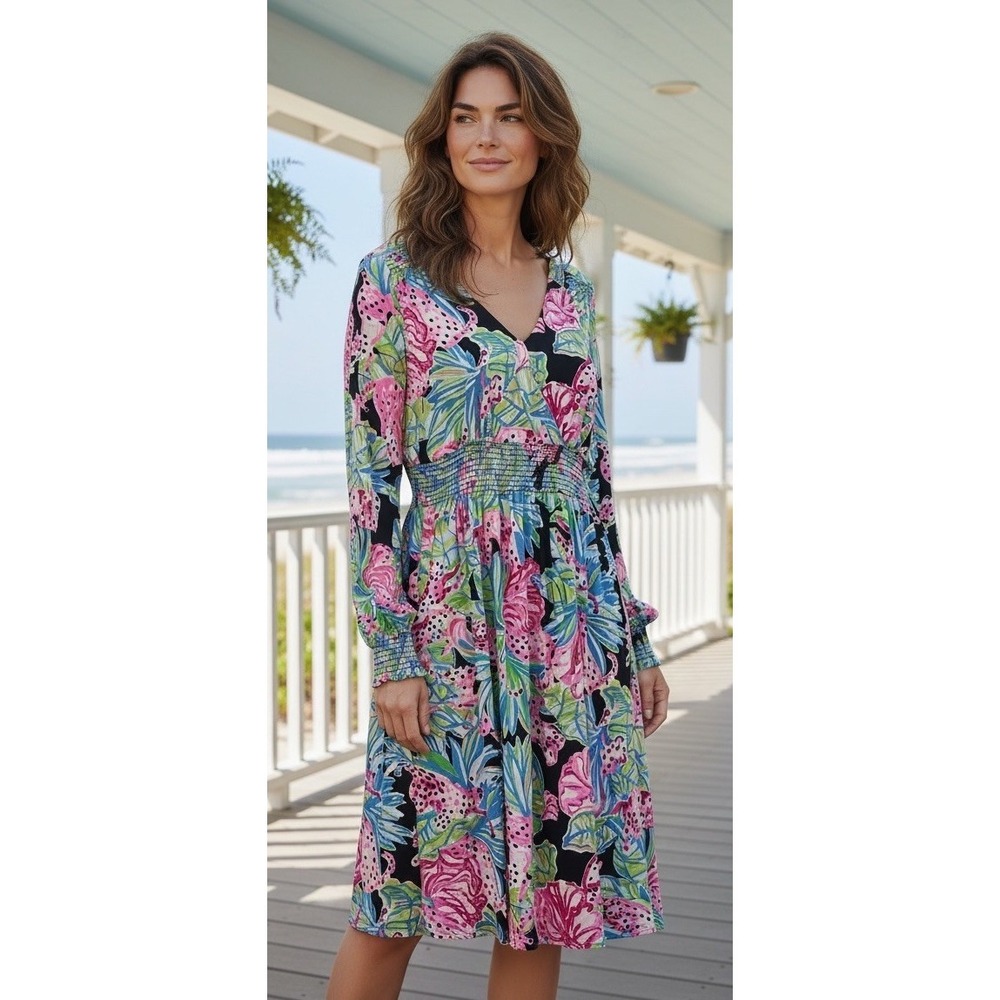 Lilly Pulitzer Mistral Knit Jersey Dress Onyx Jaguar Jungle Women's Size Medium